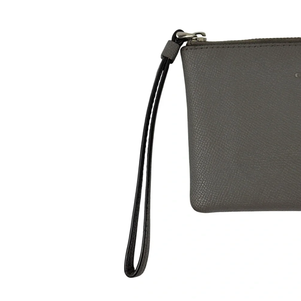 Coach F58032 Corner Zip Wristlet Crossgrain Leather Wallet Gray Small